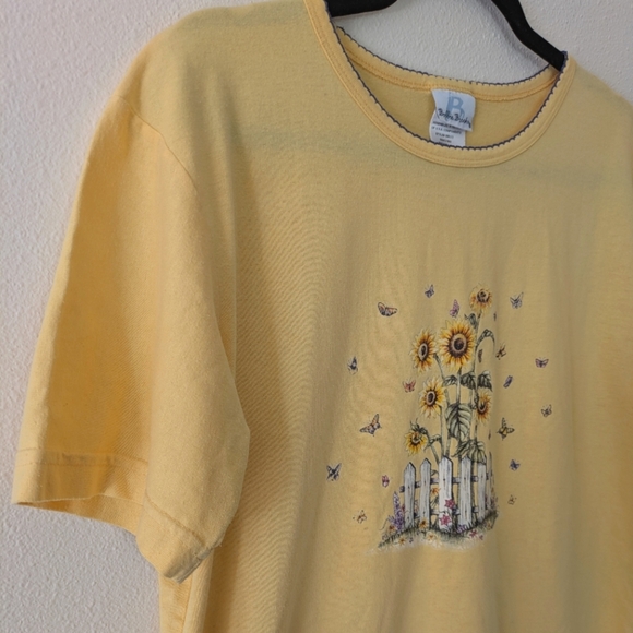 Vintage Bobbie Brooks Butter Yellow Sunflower/Butterfly Tee Shirt sz S - Picture 4 of 11
